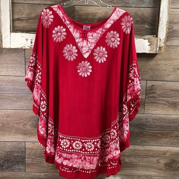 SB Fashion Ladies Kaftan Cape Boho Hippie Oversized Embroidered Floral Top OS - Picture 1 of 9